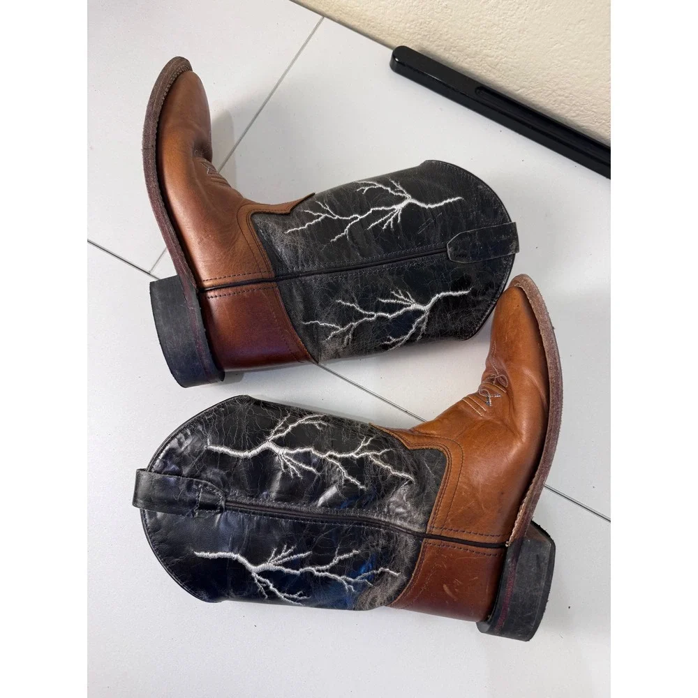 Cody James Western Boots Kids 3 Lightning Bolt Leather Square Toe Brown Black